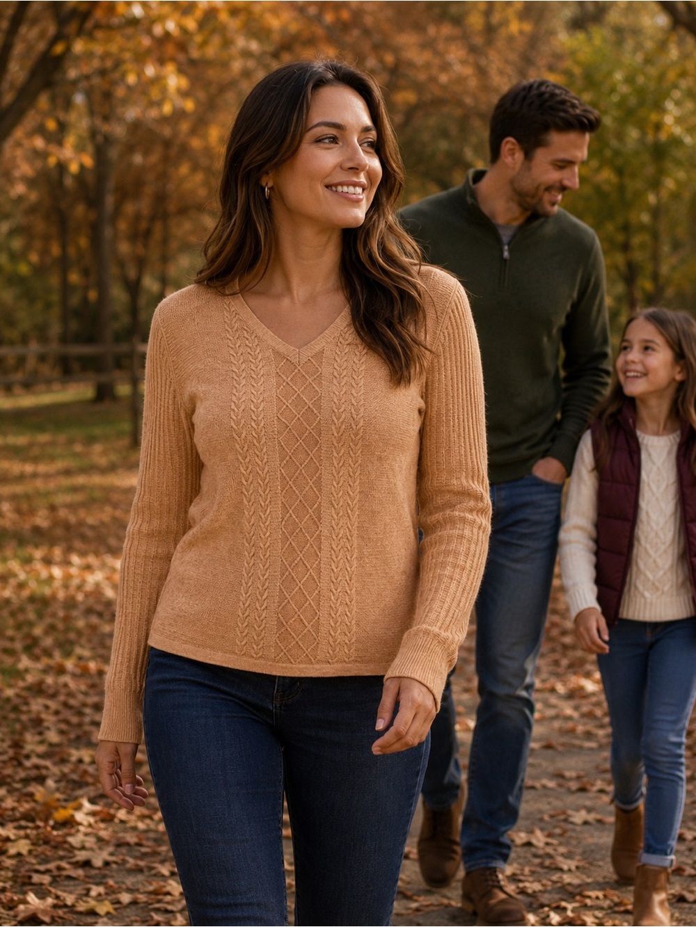 Talbot's Women's Link Stitched Tan V-Neck Sweater